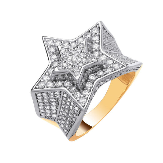 Yellow Gold Cubic Zirconia 3D Star Ring