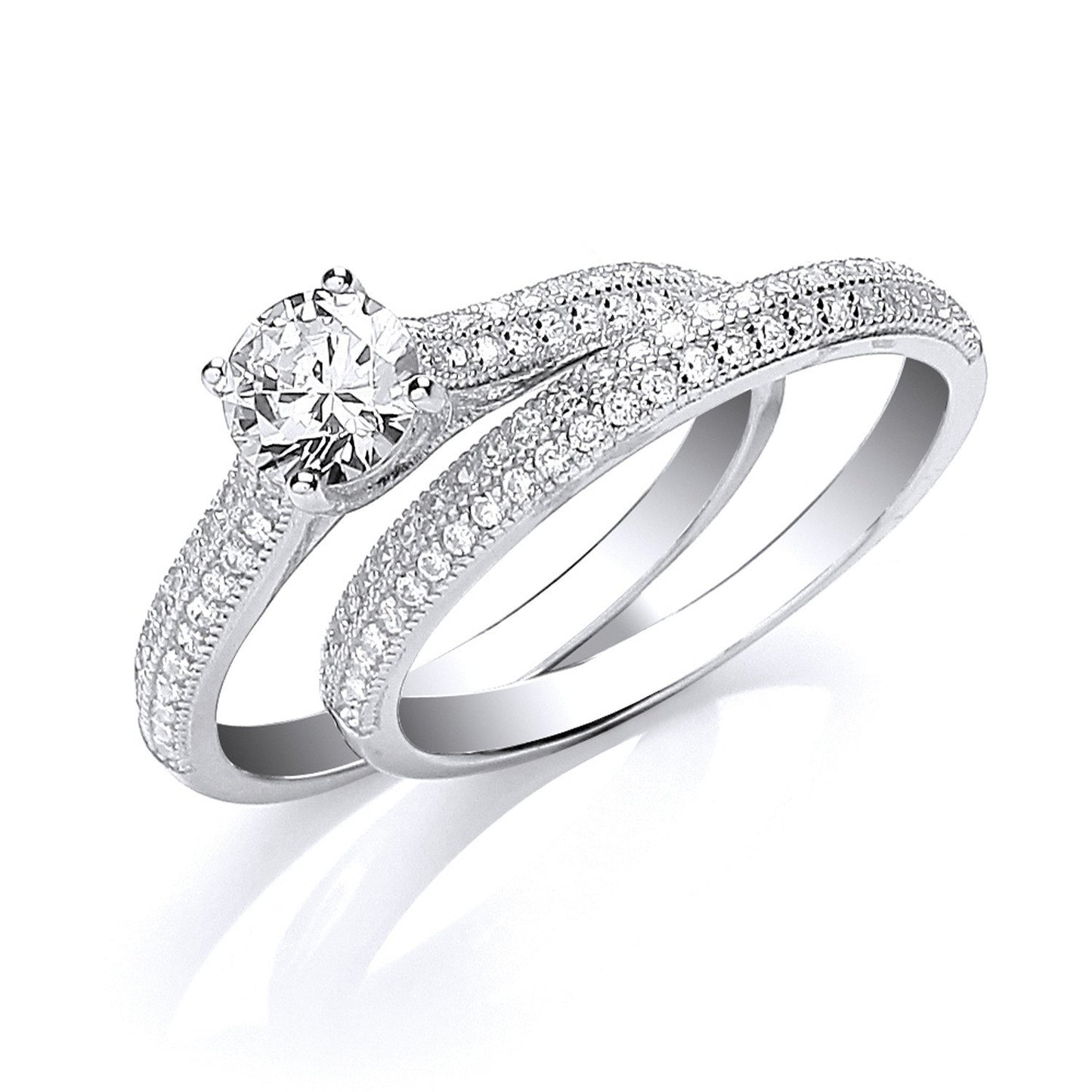 Silver Bridal Half Eternity with Cubic Zirconia in the Centre Rings