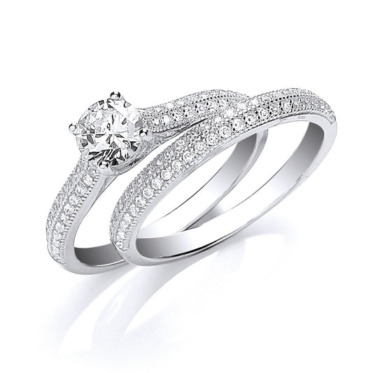 Silver Bridal Half Eternity with Cubic Zirconia in the Centre Rings