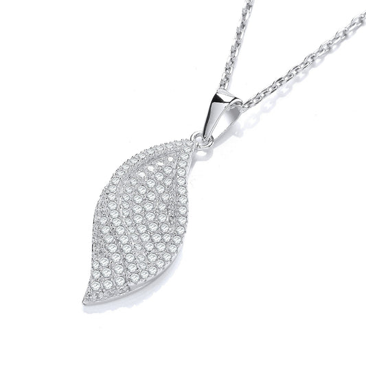 Micro Pave Leaf Cubic Zirconia Pendant with 18" Chain - 10mm
