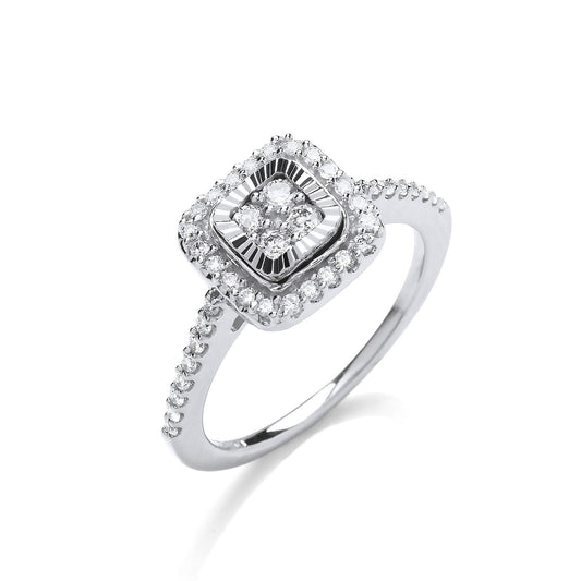 9ct White Gold 0.40ctw Diamond Cluster Ring with Diamond Cut Bezel