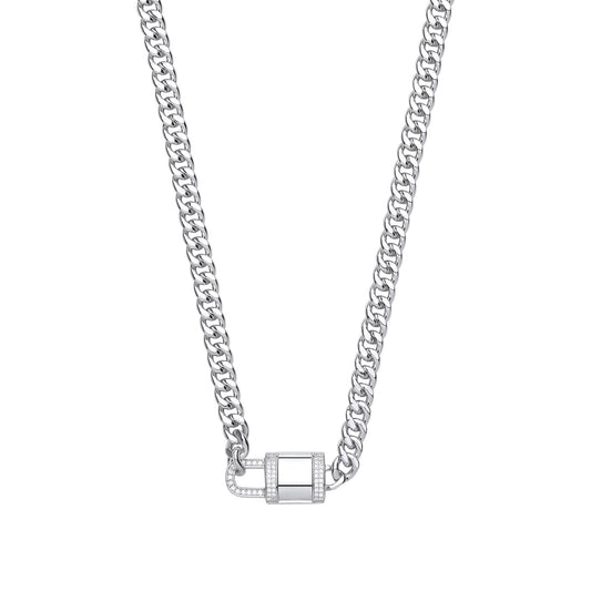 Silver Cubic Zirconia Padlock Choker Necklace