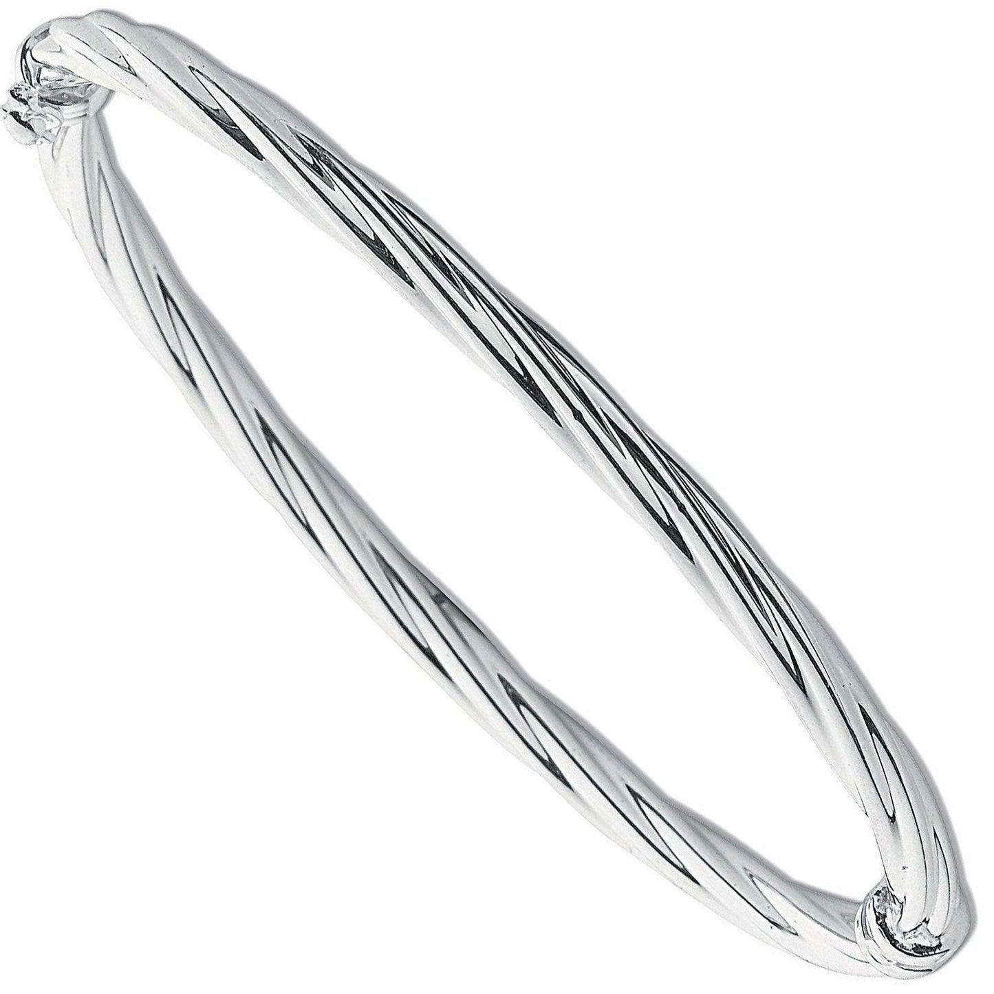 Silver Twisted Hollow Hinged Bangle - 3.9mm.