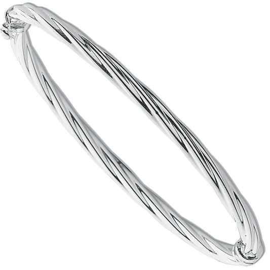 Silver Twisted Hollow Hinged Bangle - 3.9mm.