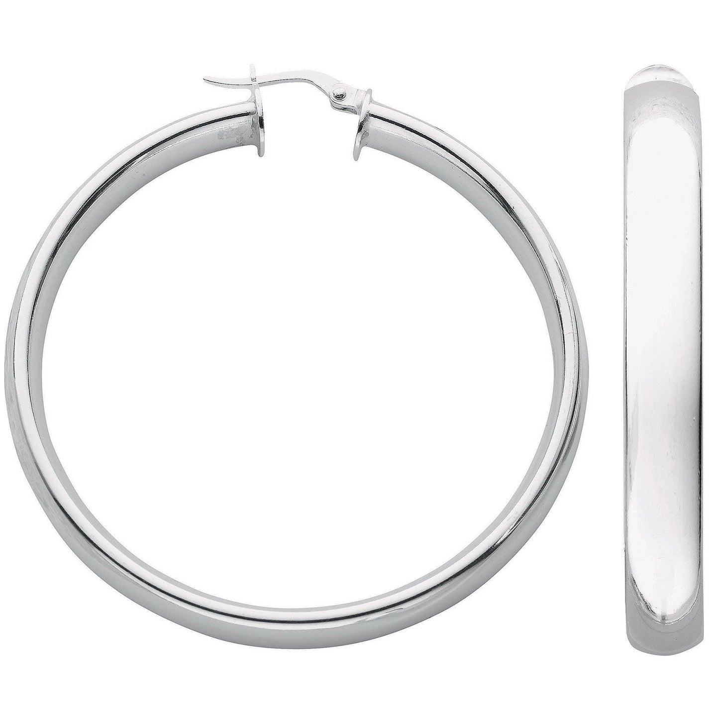 Silver D-Shaped Hoop Earrings - 6mm - 9.0g