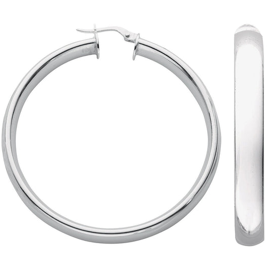 Silver D-Shaped Hoop Earrings - 6mm - 9.0g