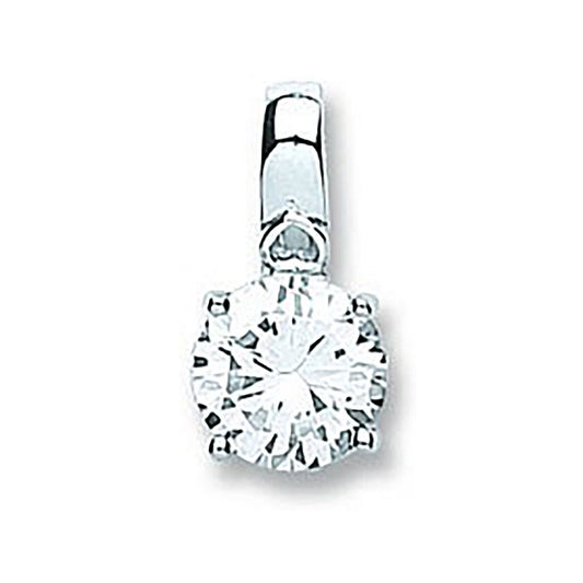 Silver Claw Set Cubic Zirconia Single Stone Pendant - 8mm - 1.8g